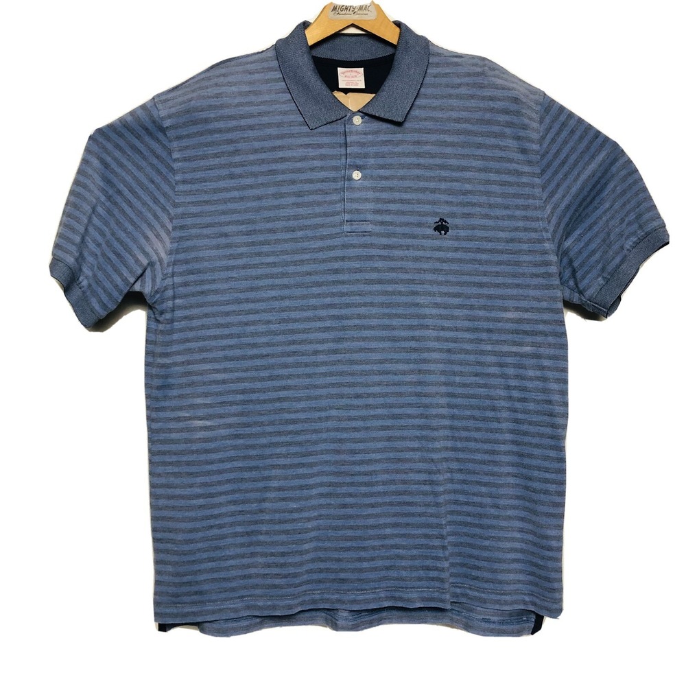 Brooks Brothers S/S Lt Blue w/ Blue Stripes Ctn Performance Polo Mens Size Large